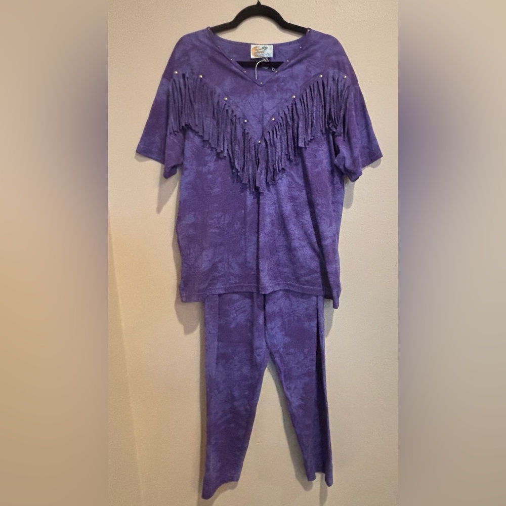 Rockin 80s Grape Top and Pant Set, with Fringe and Studs, size M